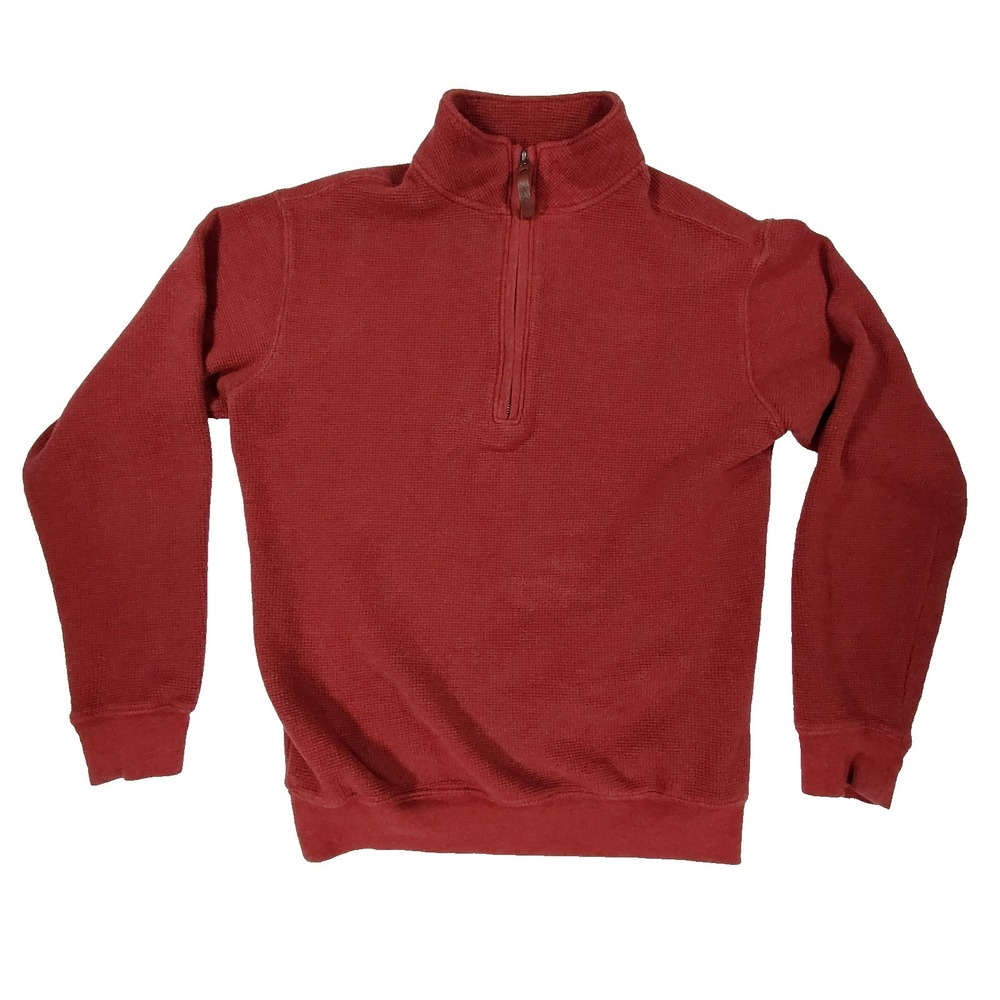 Woolrich Quarter Zip Pullover Sweater Red Waffle Knit Cotton Mens M